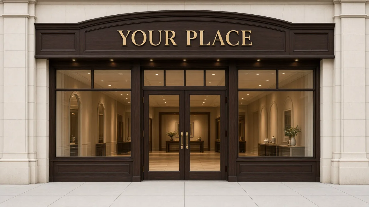 The front of a restaurant called Your Place, lit up, its doors shut and nobody inside.